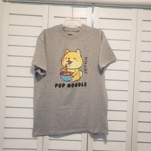 Brisco Pup Noodle Cartoon Kawaii Anime  Ramen Dog Gray Short Sleeve T-Shirt L